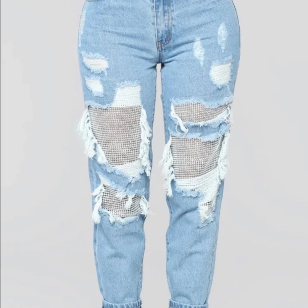 COPY - FashionNova Rhinestone Boyfriend Jeans - Worn Once | Color: Blue | Size:…